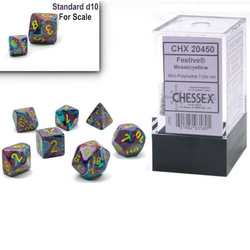 Chessex Mini Dice Festive Mosaic/Yellow Set of 7 (20450)